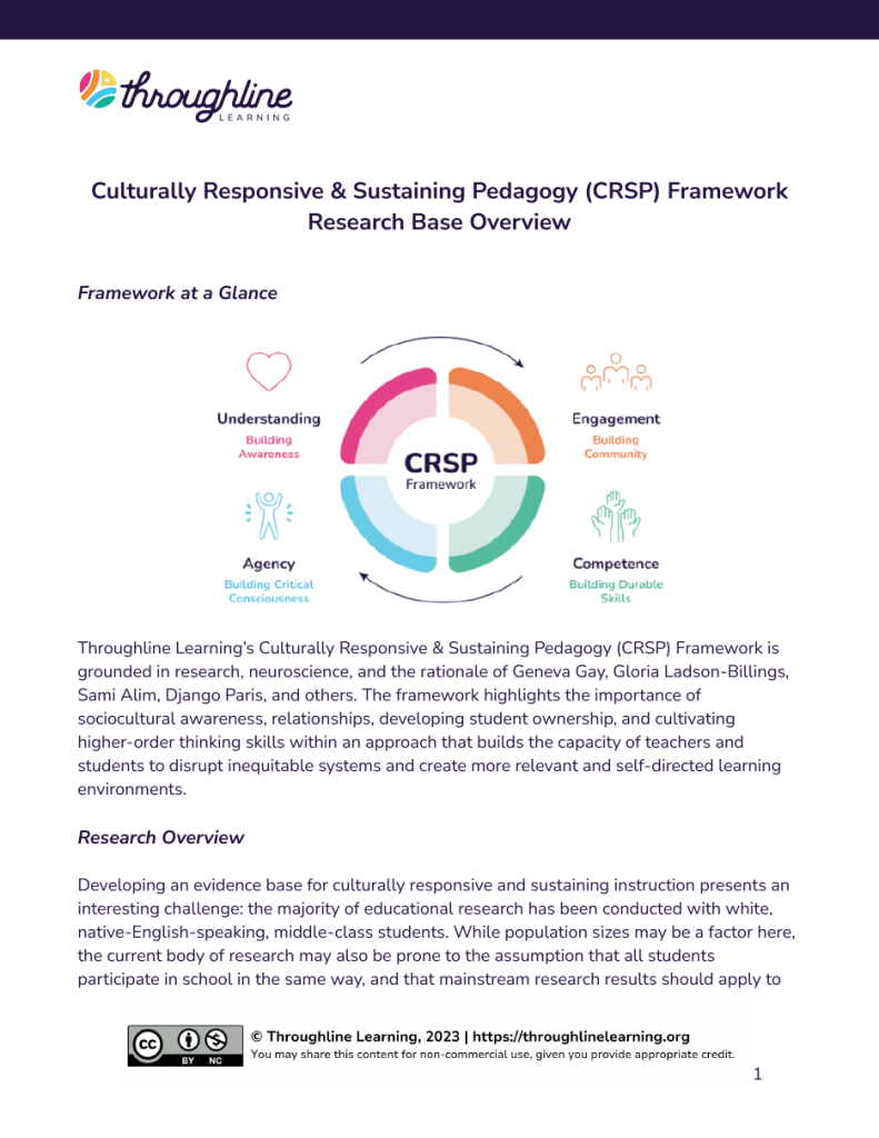 Cover page of the CRSP Framework Research Base Overview